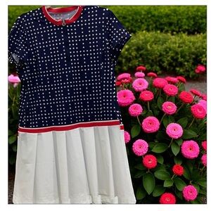 Kinona Navy and White Polka Dot Tennis🎾 ⛳️ Dress with Red Trim Pleated